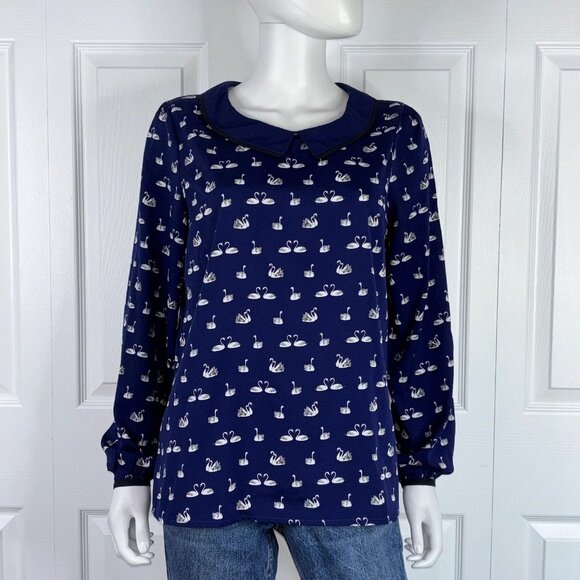 YUMI swan pattern Peter Pan collar blouse size 8 - Picture 1 of 2